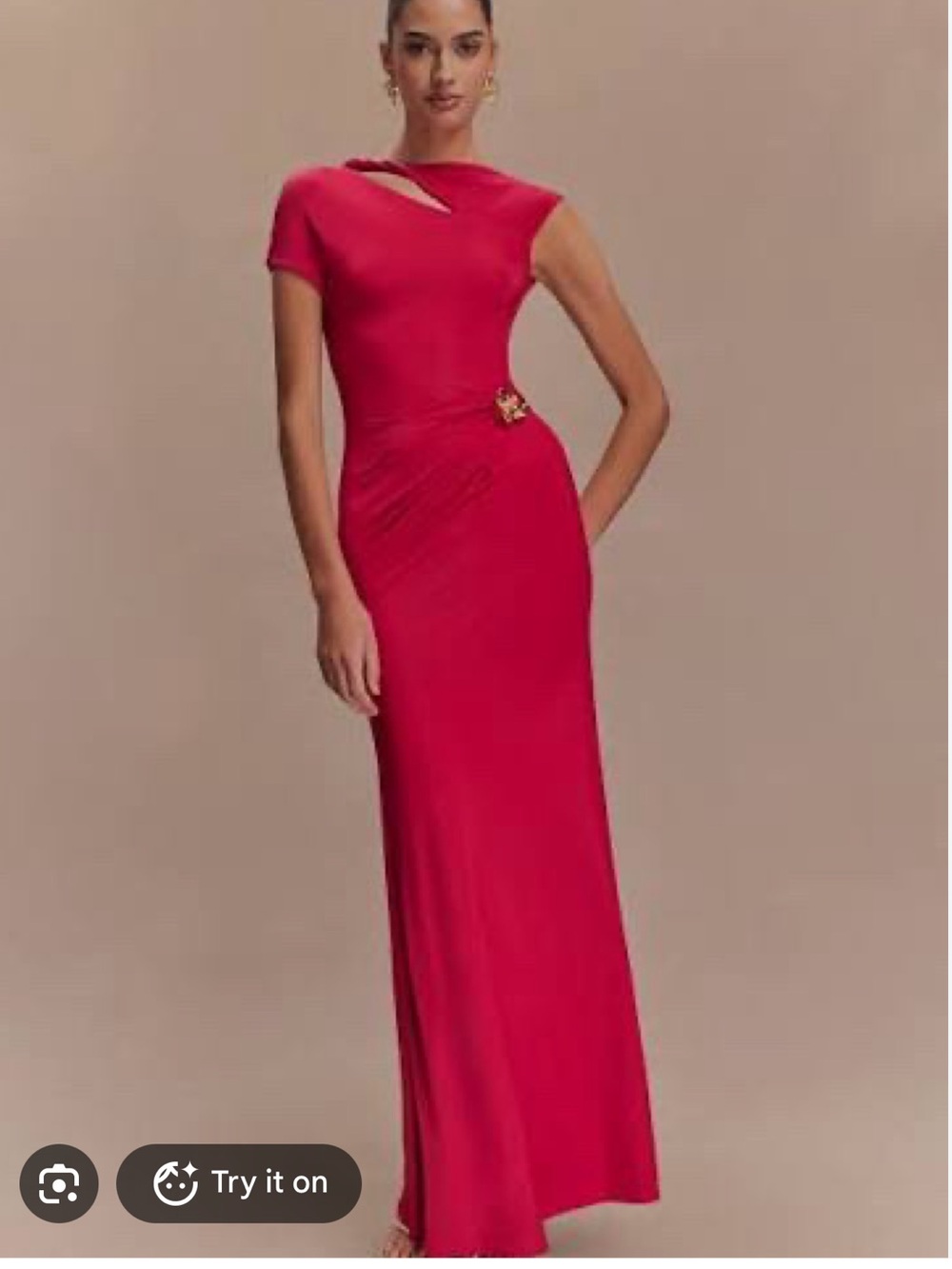 Meshki Hot Pink One-Shoulder Draped Dress with Floral Accent